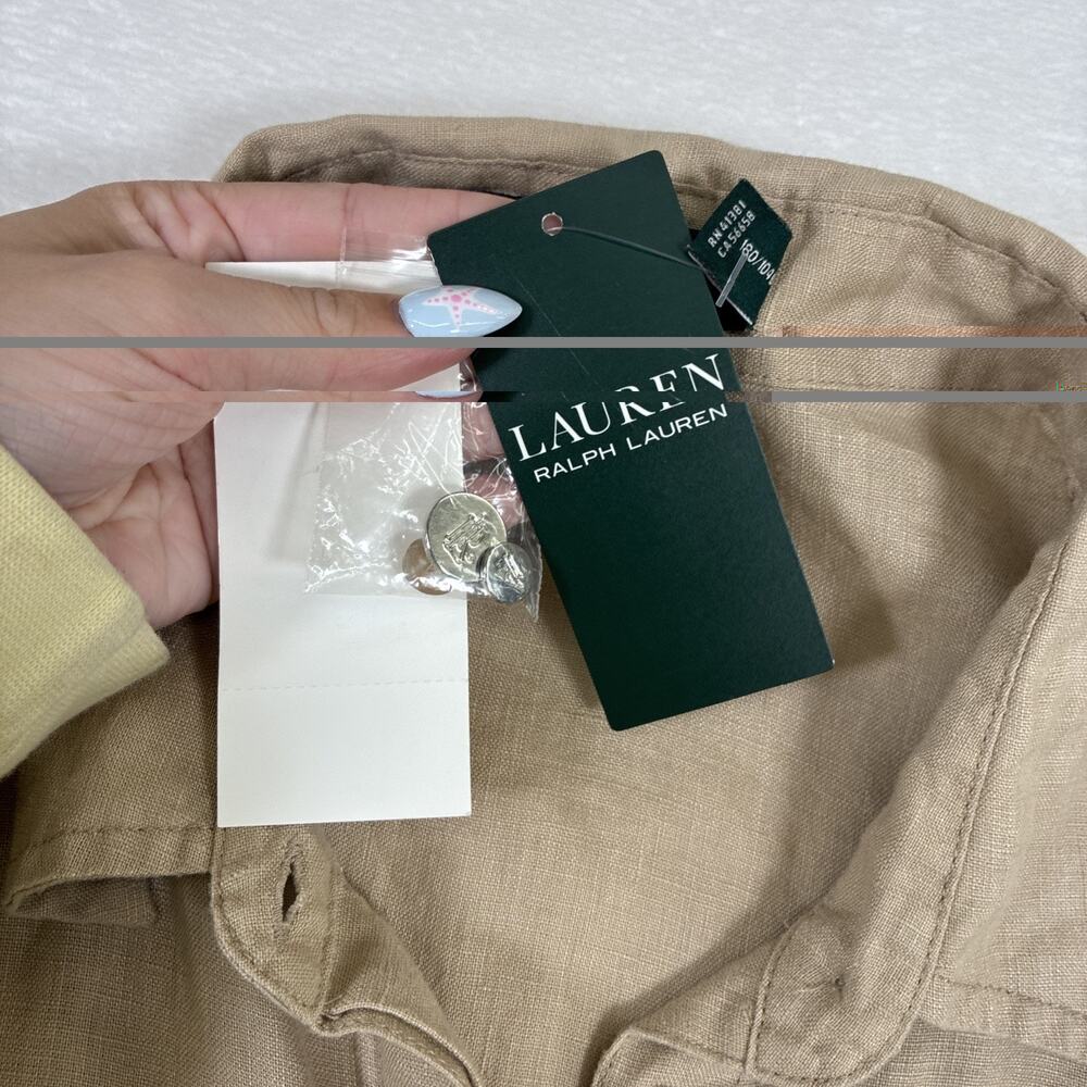 NWT Lauren Ralph Lauren Tie Front Linen Shirt Dress Sz 12 Lauren Khaki Charity - Picture 11 of 14